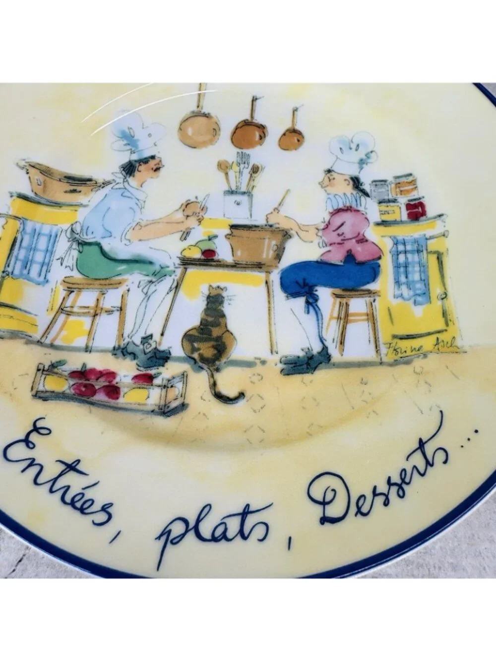 Vintage William Sonoma FRENCH CHEF Cooking Salad Dessert Plates Complete Set 6